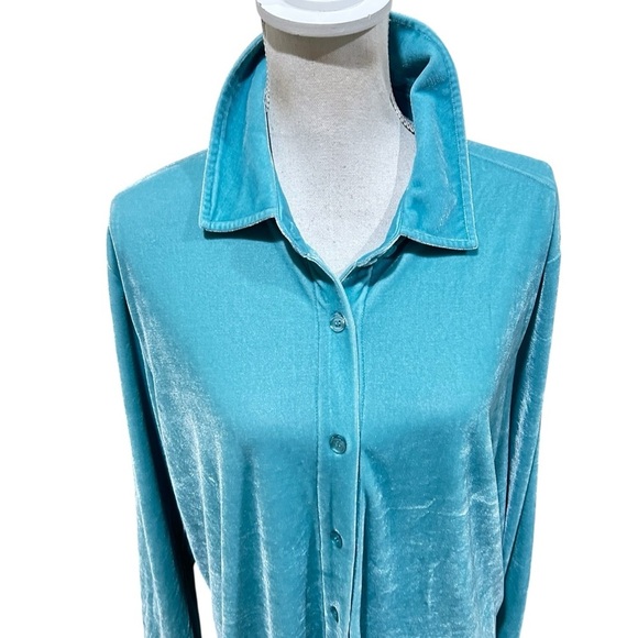 Nwt Soft Surroundings Turquoise Aqua Button-Down velvet Shirt size xl - Picture 4 of 11